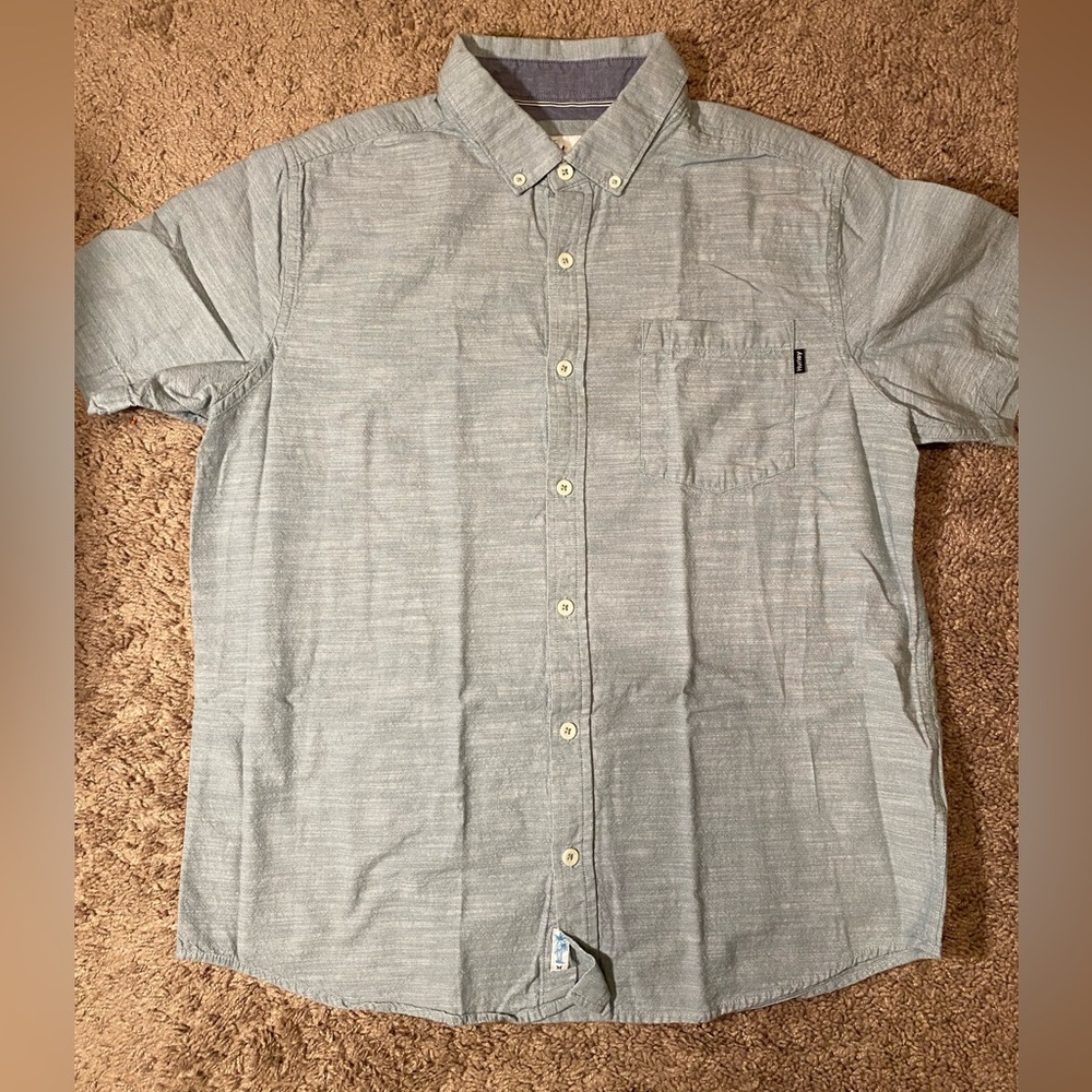 Hurley Surf Style Button Up Down Adult Mens Size Medium Blue Cotton Dress Shirt - Picture 2 of 9